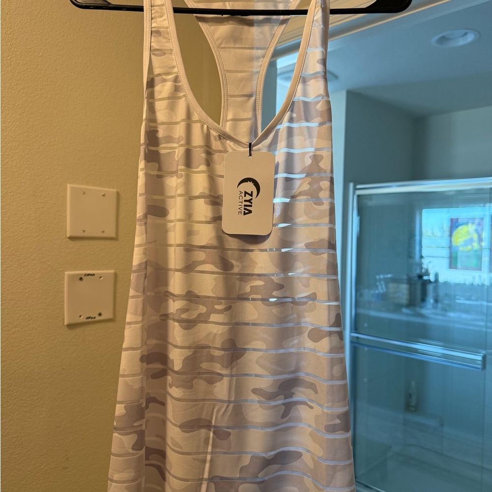 ZYIA White and Gray Camo Tank Top